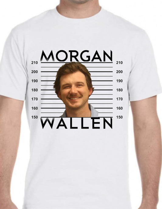 Men's Morgan Wallen Nashville TN Mugshot Mug Shot Graphic White T-Shirt Tee Shirt Menswear Top Casual Shortsleeve