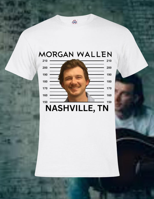 Men's Morgan Wallen 2024 Nashville TN Mug Shot Mugshot Graphic White T-Shirt Tee Shirt Menswear Top Casual Shortsleeve