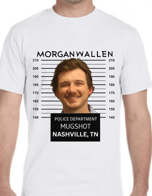 Men's Morgan Wallen 2024 Mug Shot Mugshot Graphic White T-Shirt Tee Shirt