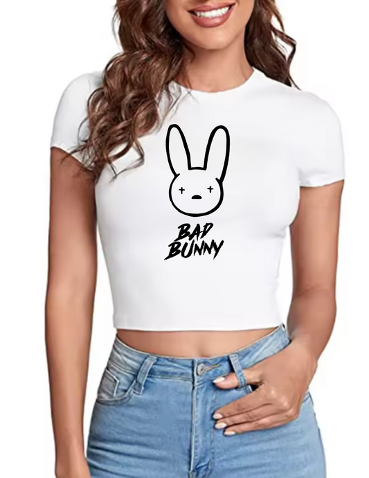 Women's BAD BUNNY 2024 MOST WANTED TOUR Fitted Slogan Graphic White Crop Top T-Shirt Tee Casual Womenswear Cute Basic