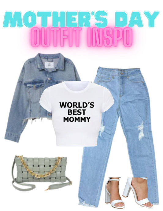 Women's "World's Best Mommy" Fitted Slogan Graphic Shirt White Crop Top T-Shirt Tee
