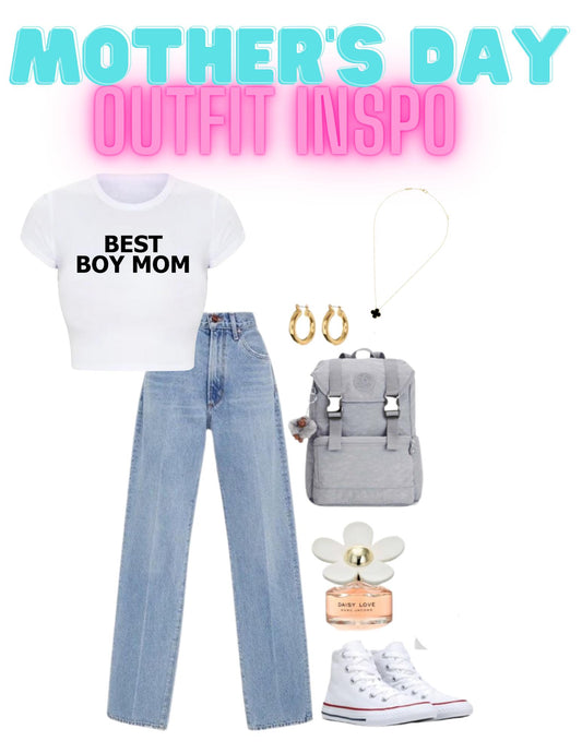 Women's "Best Boy Mom" Fitted Slogan Graphic Shirt White Crop Top T-Shirt Tee
