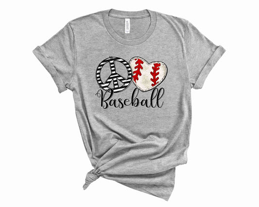 Women's Peace Heart Baseball Graphic T-Shirt Slogan Script Tee Shirt